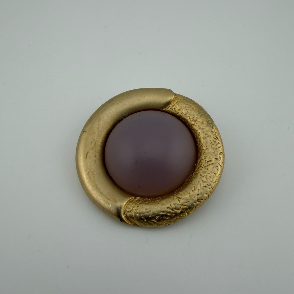 Ernest Gideon Bek Vintage Brooch Pendant Lavender Glass Cabochon Gold Tone 1.75"